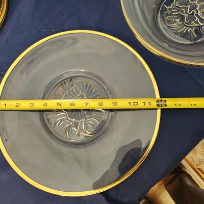 Camellia by Jeannette Glass Bowl 10" & Plate 12" Gold Trim