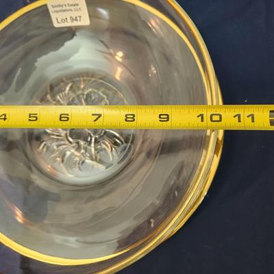 Camellia by Jeannette Glass Bowl 10" & Plate 12" Gold Trim