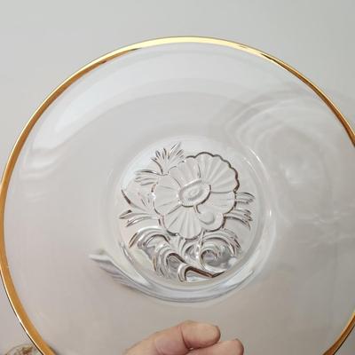 Camellia by Jeannette Glass Bowl 10" & Plate 12" Gold Trim