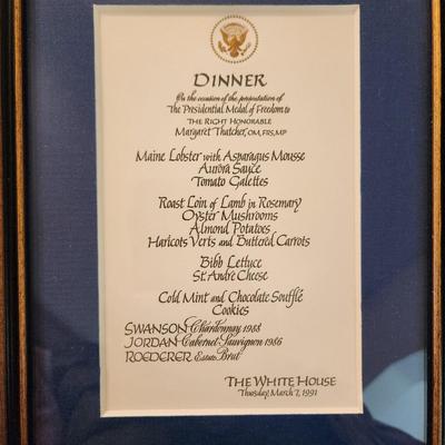 White House Menu Card and Name Place Cards Framed March 7 1991