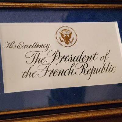 White House Menu Card and Name Place Cards Framed March 7 1991