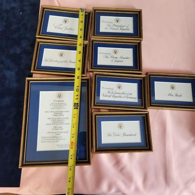 White House Menu Card and Name Place Cards Framed March 7 1991