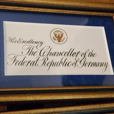 White House Menu Card and Name Place Cards Framed March 7 1991