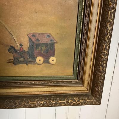 304 Antique Oil Painting of Girl with a Bird American 20th Century by Corinne Leshnower