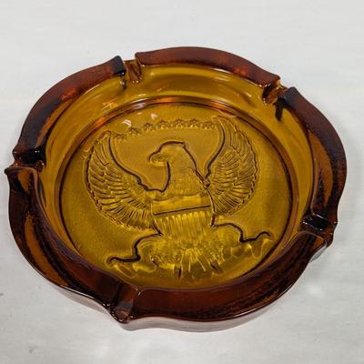 Tiara Amber Glass 10" American Eagle Ashtray