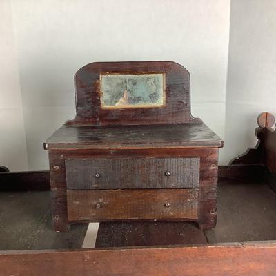 317 Victorian Doll Bed and Handmade Two Drawer Pine Doll Dresser