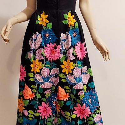 Vtg 1970s Alice of Calif Polynesian Fashion Maxi Sulk Screened dress