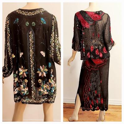 Vtg beaded Jack Bryan Silk Jacket & Beaded 2pc Silk Ensemble Holliday Cheers. 2 For 1
