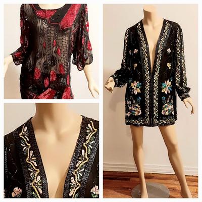 Vtg beaded Jack Bryan Silk Jacket & Beaded 2pc Silk Ensemble Holliday Cheers. 2 For 1