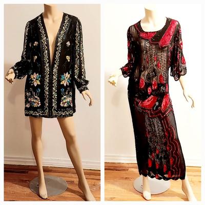 Vtg beaded Jack Bryan Silk Jacket & Beaded 2pc Silk Ensemble Holliday Cheers. 2 For 1