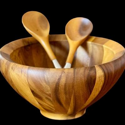 Nambe Butterfly Wooden Salad Bowl with Tongs