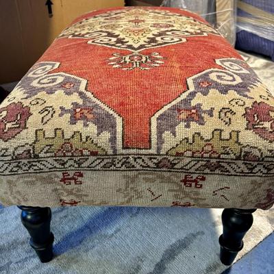 Vintage Persian Rug Upholstered on Ottoman/Bench