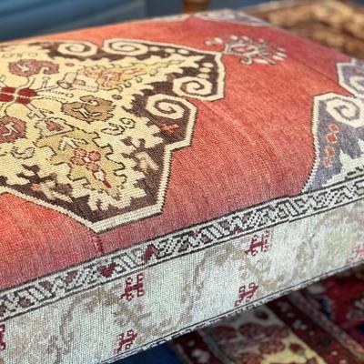 Vintage Persian Rug Upholstered on Ottoman/Bench