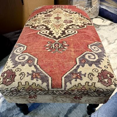 Vintage Persian Rug Upholstered on Ottoman/Bench