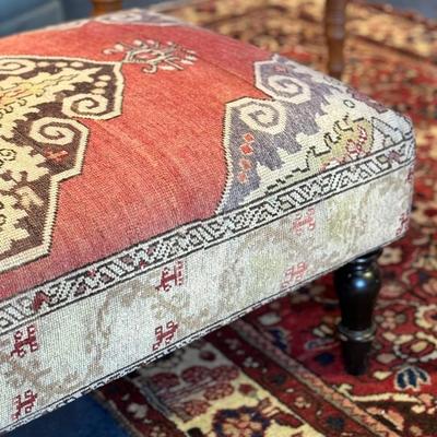 Vintage Persian Rug Upholstered on Ottoman/Bench