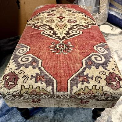 Vintage Persian Rug Upholstered on Ottoman/Bench