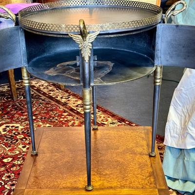 Vintage Trouvailles French Empire Metal Drum Tray Table