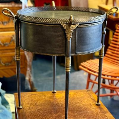 Vintage Trouvailles French Empire Metal Drum Tray Table