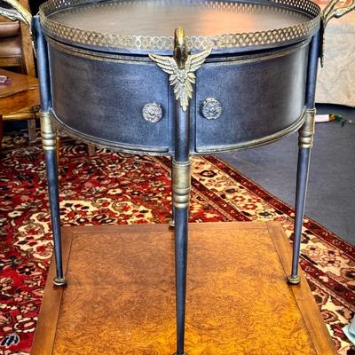 Vintage Trouvailles French Empire Metal Drum Tray Table