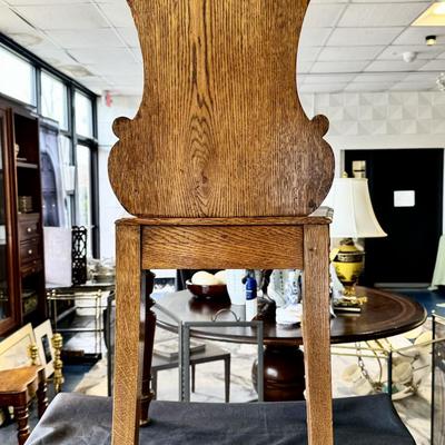 Antique British Oak Heraldic Crested Wood Chairs - a Pair