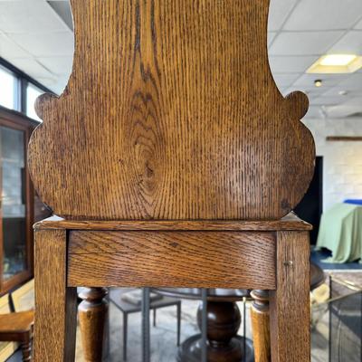 Antique British Oak Heraldic Crested Wood Chairs - a Pair