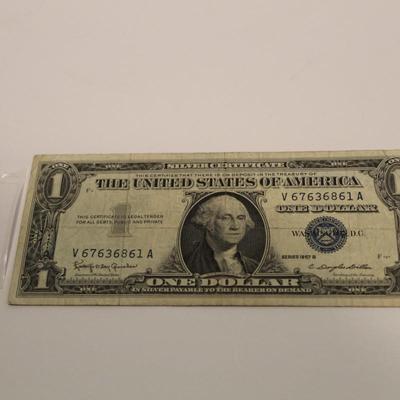 1957 B Blue Seal 1 Dollar Bill Silver Certificate