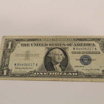 1957 B Blue Seal 1 Dollar Bill Silver Certificate