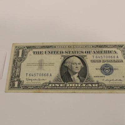 1957 B Blue Seal 1 Dollar Bill Silver Certificate