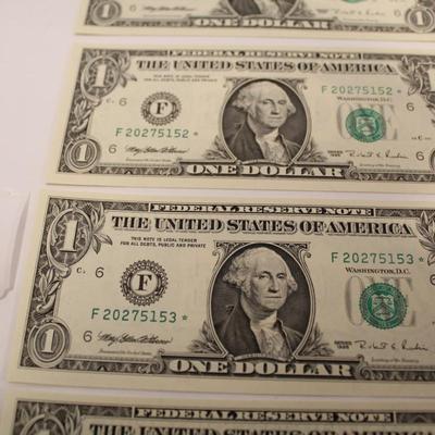 5 Consecutive 1995 1 Dollar Bills STAR NOTES