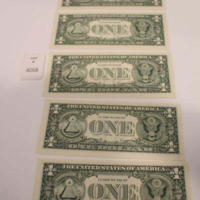 5 Consecutive 1995 1 Dollar Bills STAR NOTES