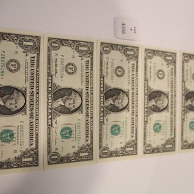 5 Consecutive 1995 1 Dollar Bills STAR NOTES