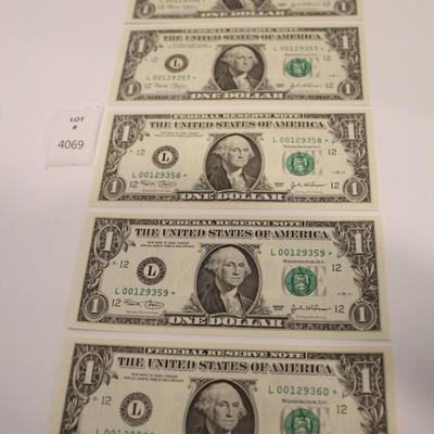 5 Consecutive 2003 1 Dollar Bills STAR NOTES