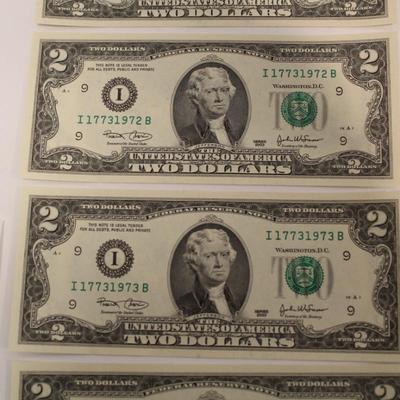 5 Consecutive 2003 2 Dollar Bills
