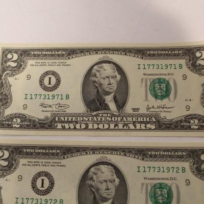 5 Consecutive 2003 2 Dollar Bills