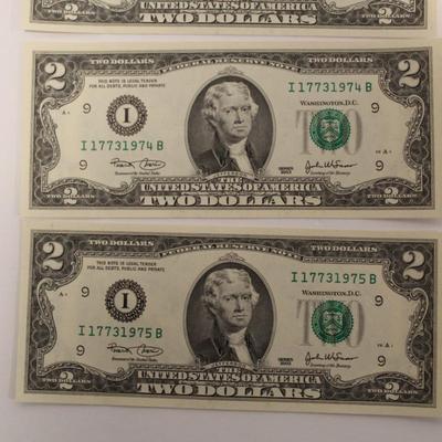 5 Consecutive 2003 2 Dollar Bills