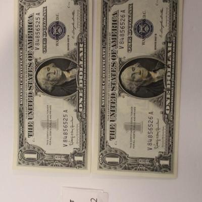 2 Consecutive 1957 B 1 Dollar Silver Certificate Star Note