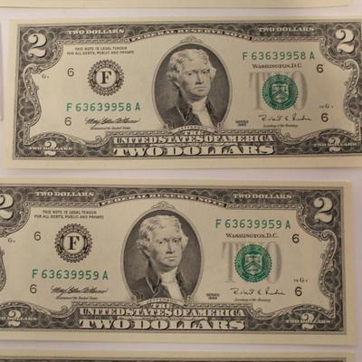 10 Consecutive 1995 2 Dollar Bills