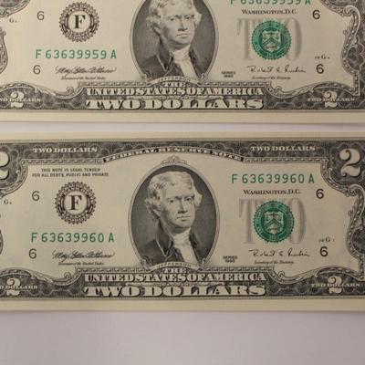 10 Consecutive 1995 2 Dollar Bills