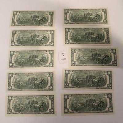 10 Consecutive 1995 2 Dollar Bills