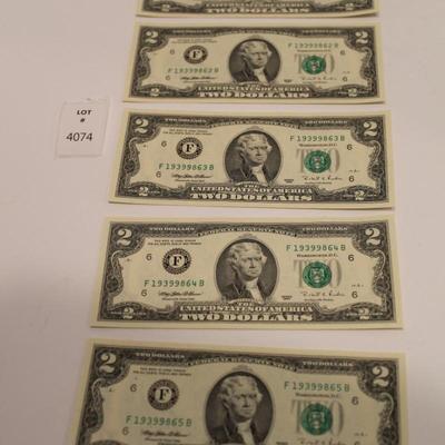 5 Consecutive 1995 2 Dollar Bills
