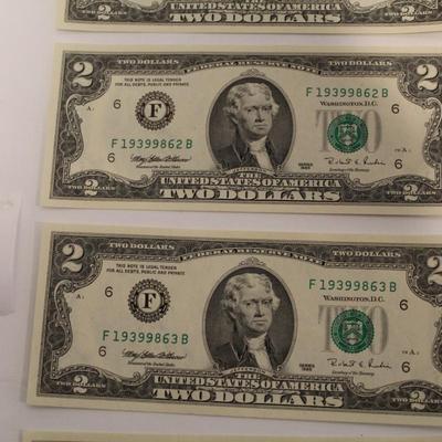 5 Consecutive 1995 2 Dollar Bills