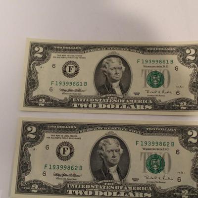 5 Consecutive 1995 2 Dollar Bills