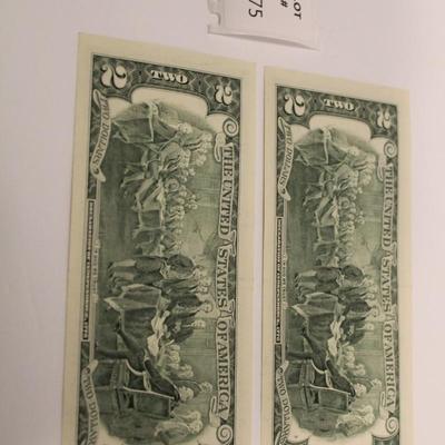 2 Consecutive 1995 2 Dollar Bills