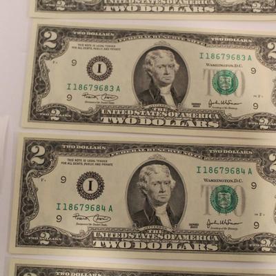 5 Consecutive 2003 2 Dollar Bills