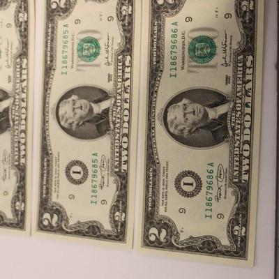5 Consecutive 2003 2 Dollar Bills