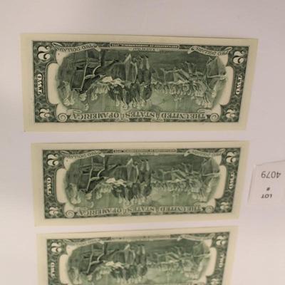 3 Consecutive 2003 2 Dollar Bills