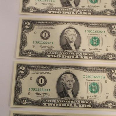 10 Consecutive 2003 2 Dollar Bills