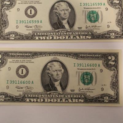 10 Consecutive 2003 2 Dollar Bills