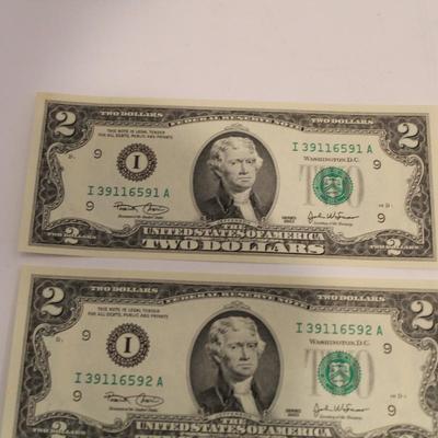 10 Consecutive 2003 2 Dollar Bills
