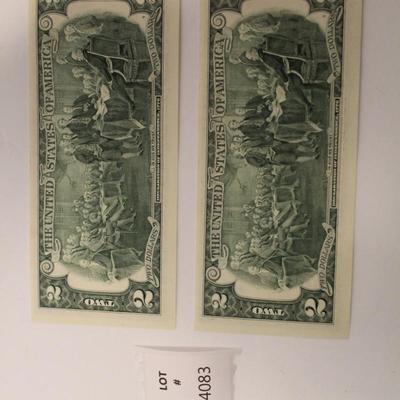 2 Consecutive 2003 2 Dollar Bills